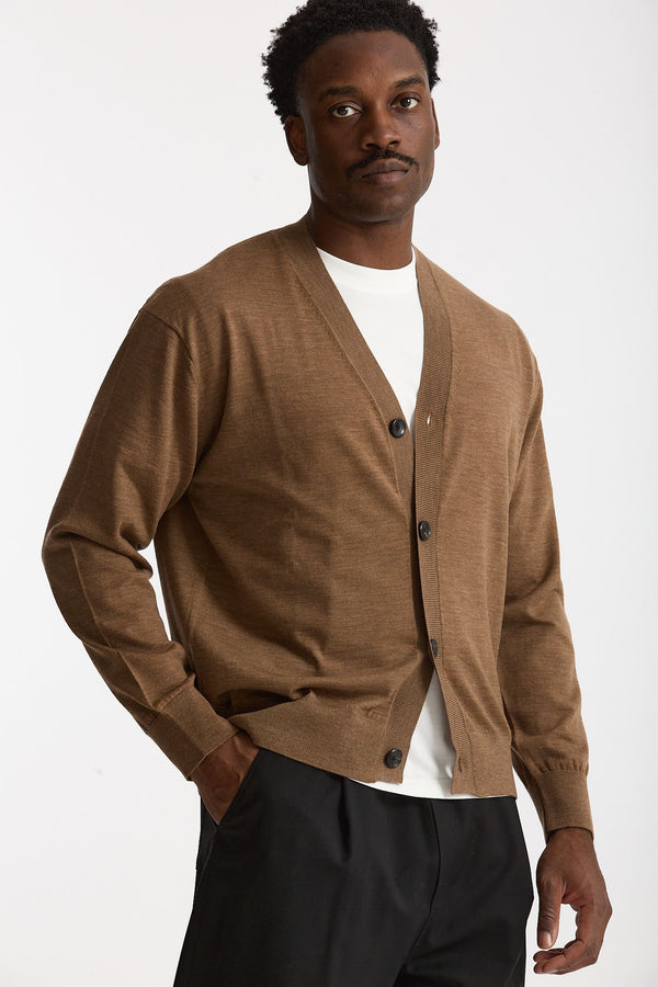 Cardigan in lana rasata cammello men Hosio