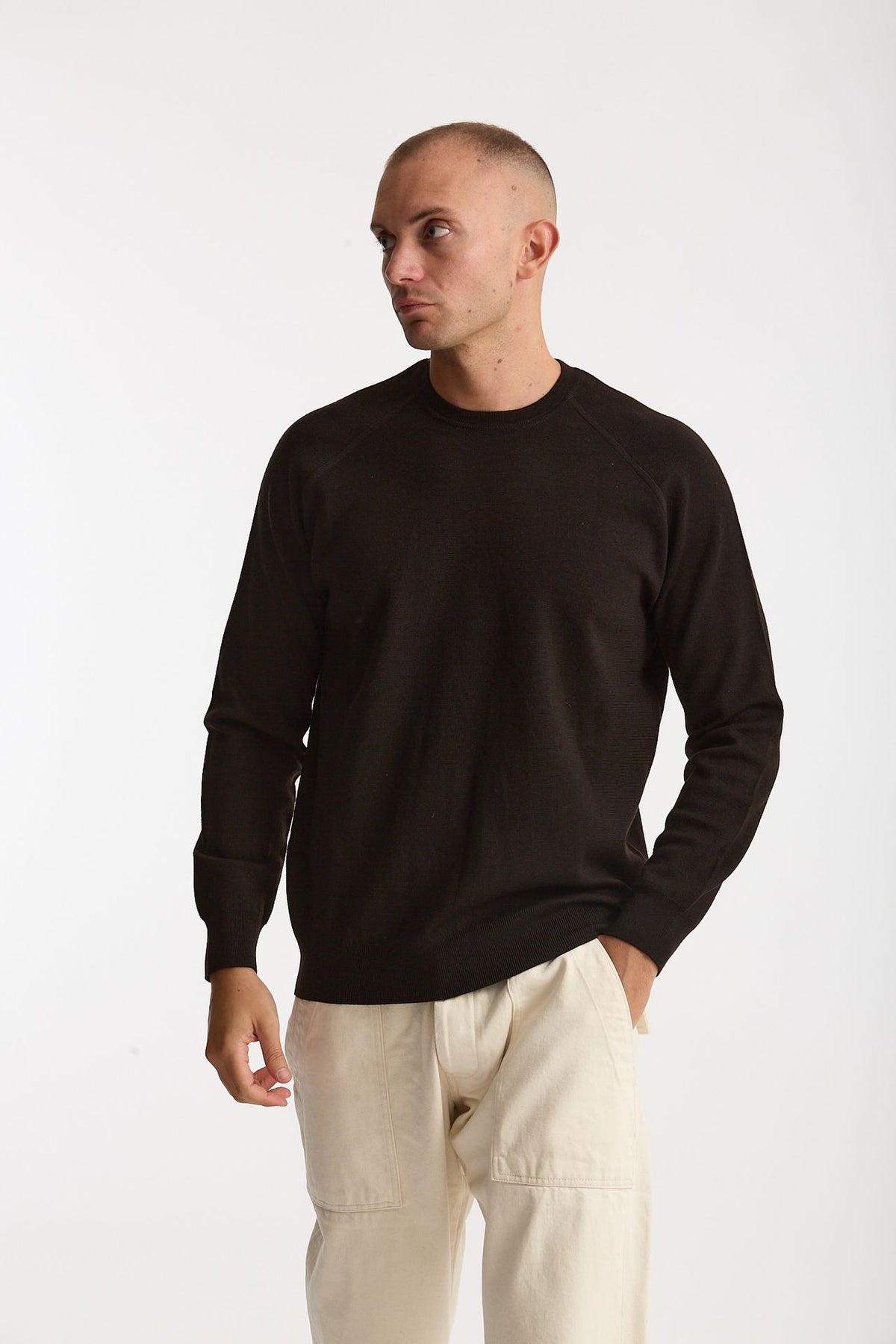 Maglia girocollo in lana marrone men Hosio - 1