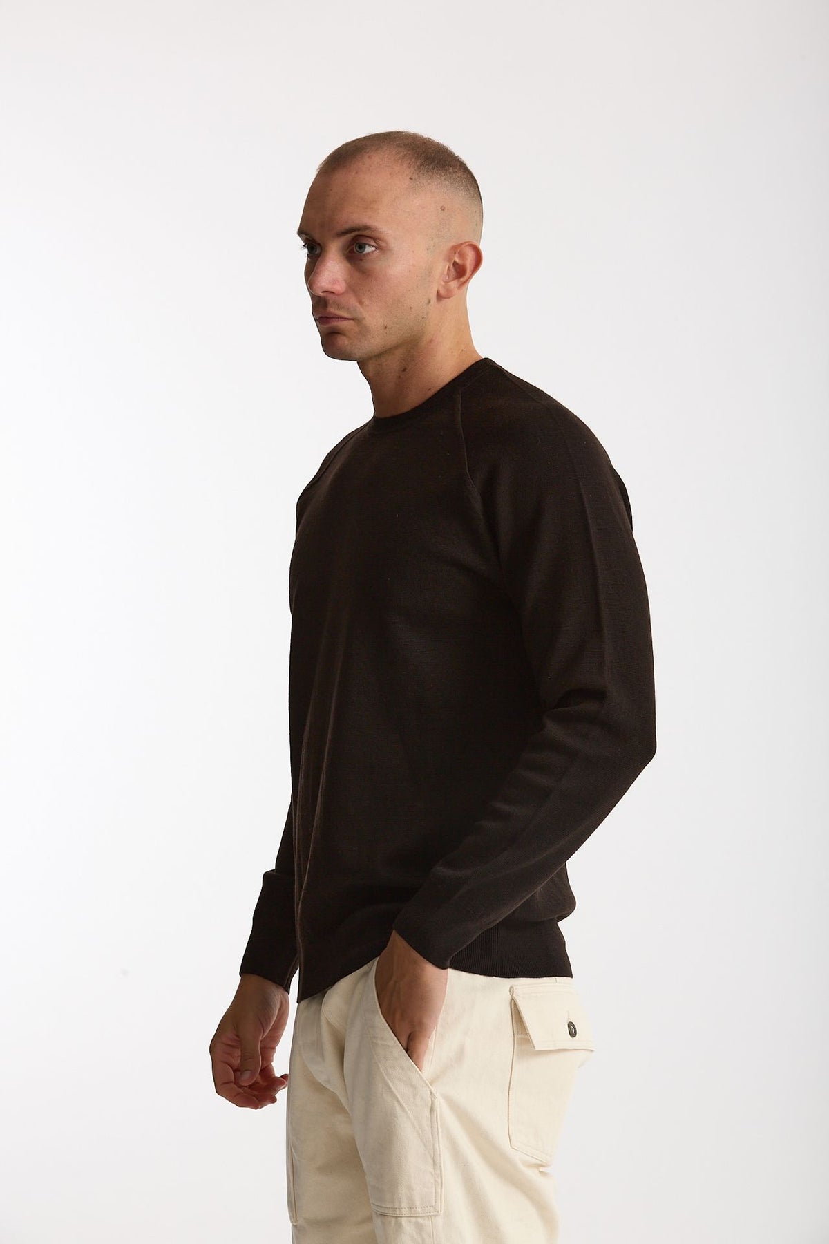 Maglia girocollo in lana marrone men Hosio - 2