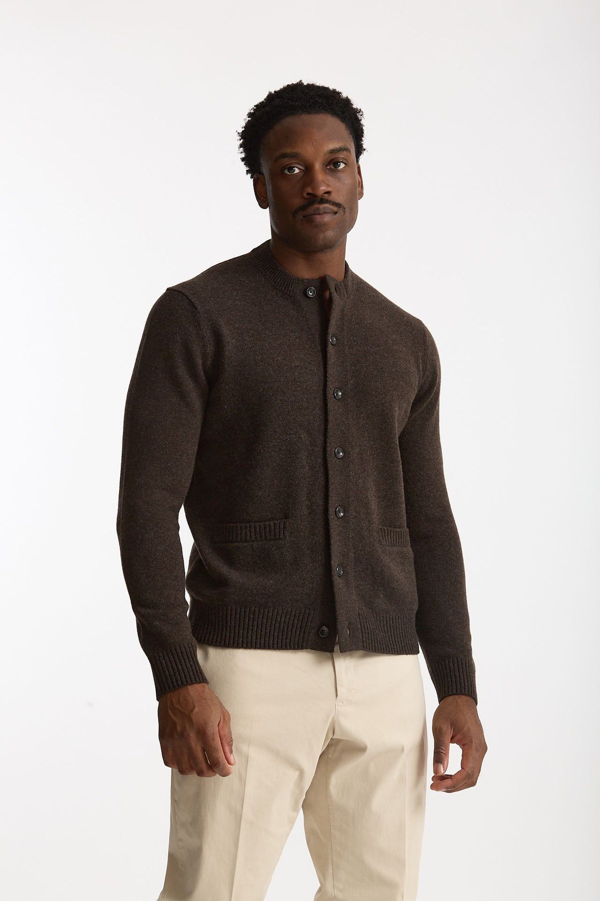 Cardigan in lana supergeelong marrone men Hosio - 4