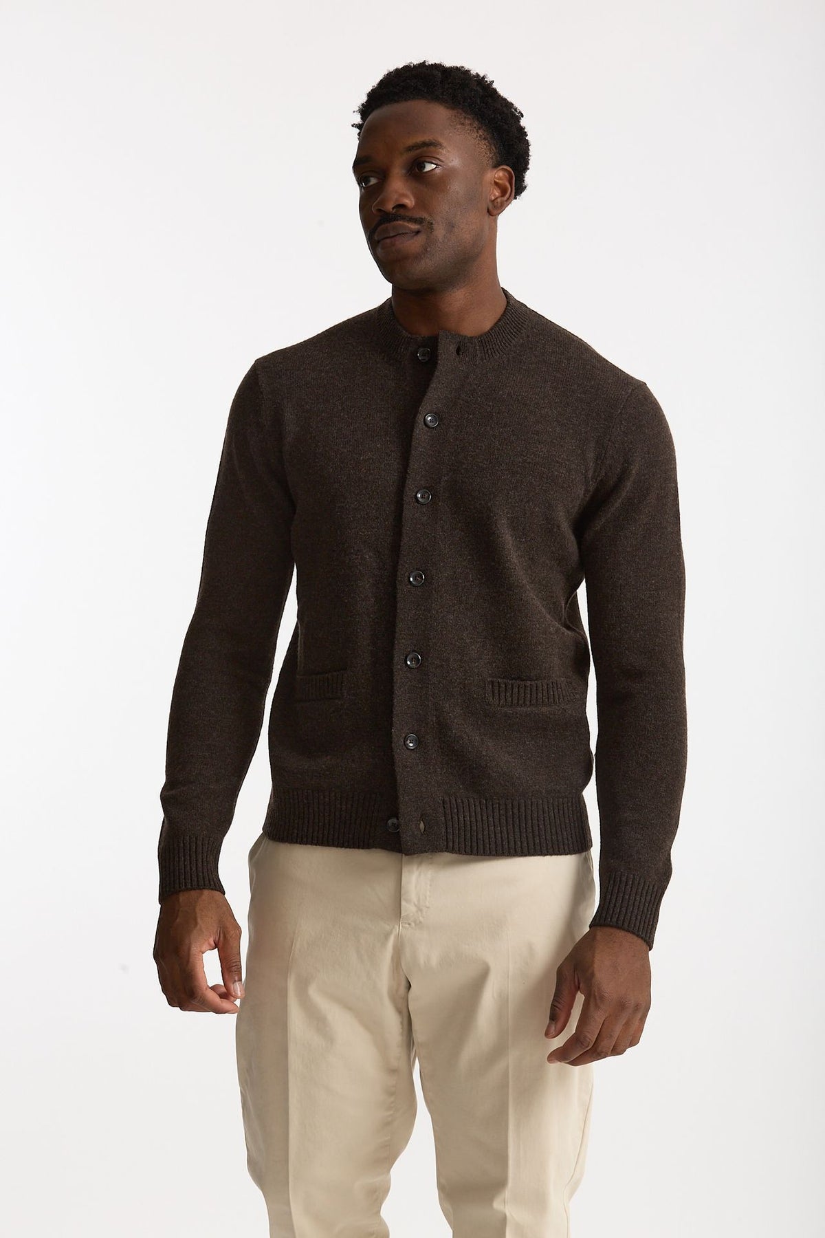 Cardigan in lana supergeelong marrone men Hosio - 2