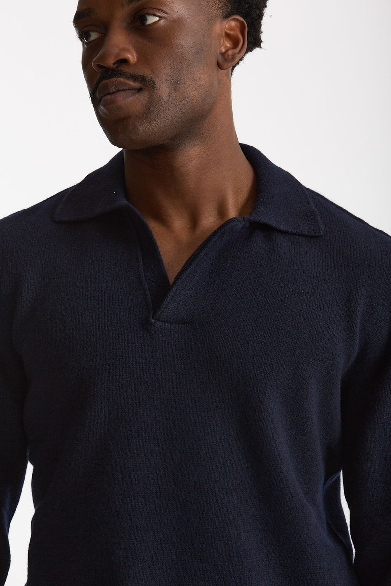 Polo lana e cashmere blu men Laneus - 5