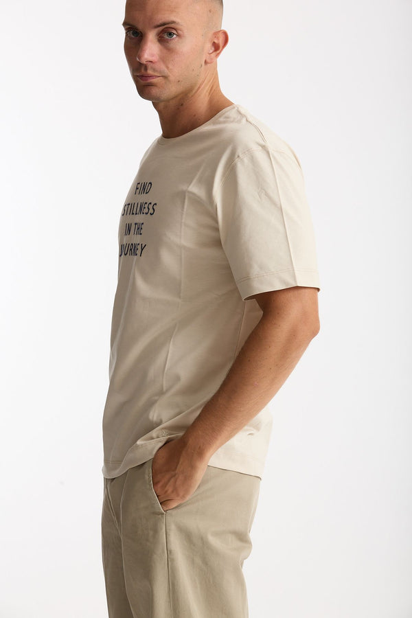 T-shirt ricamata in cotone panna men Laneus