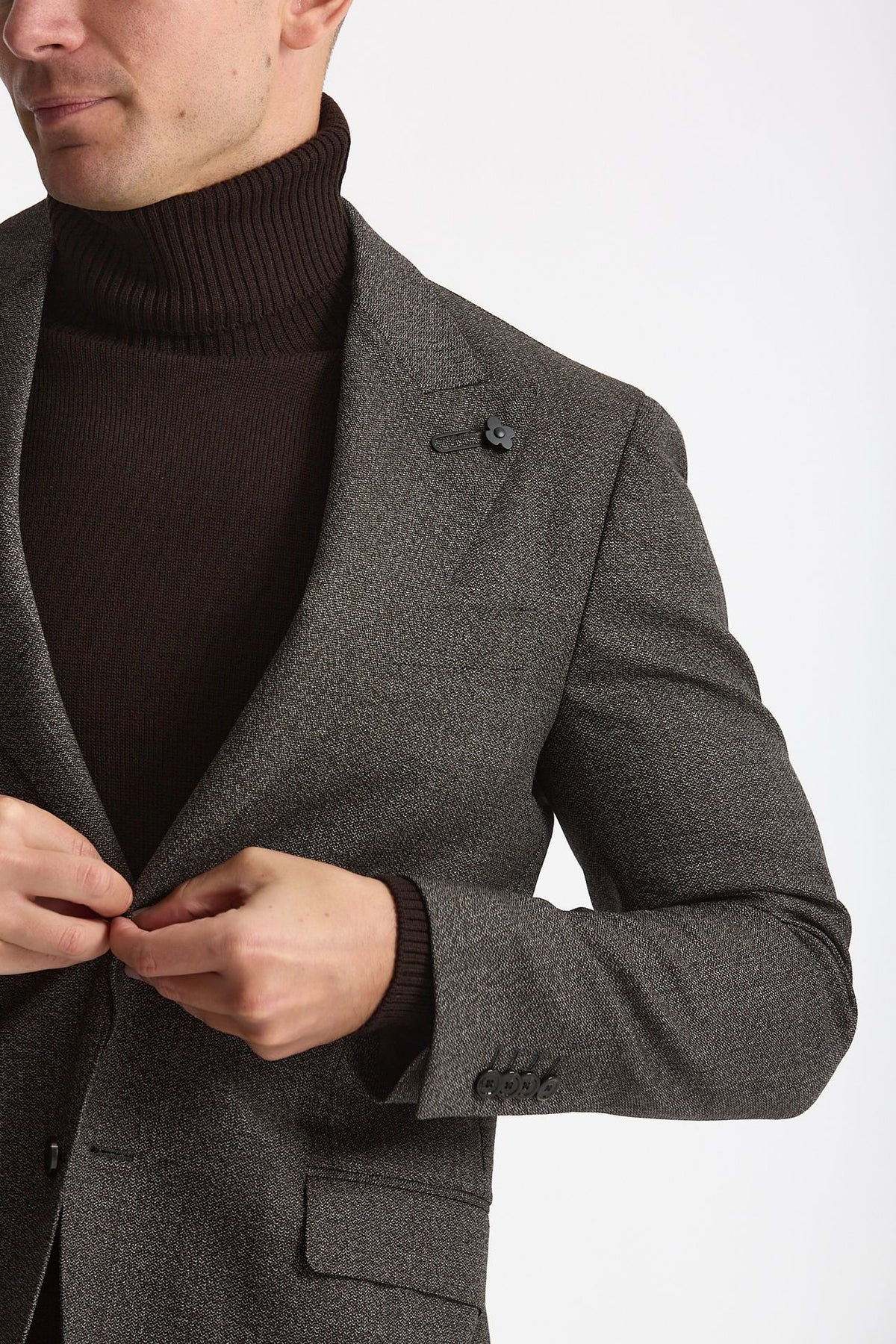 Abito monopetto in lana marrone e grigio men Lardini - 7