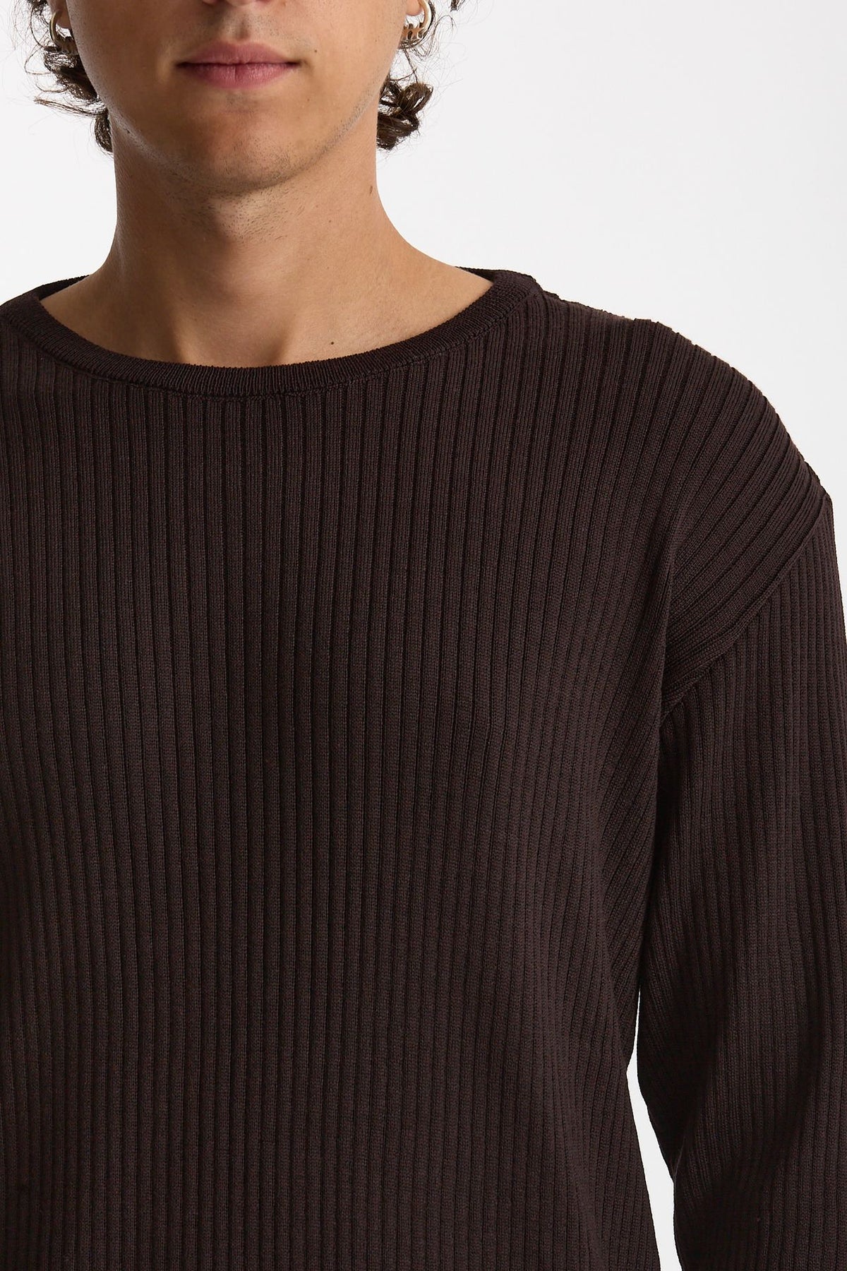 Maglia in lana lavorazione a coste marrone men Marsēm - 5