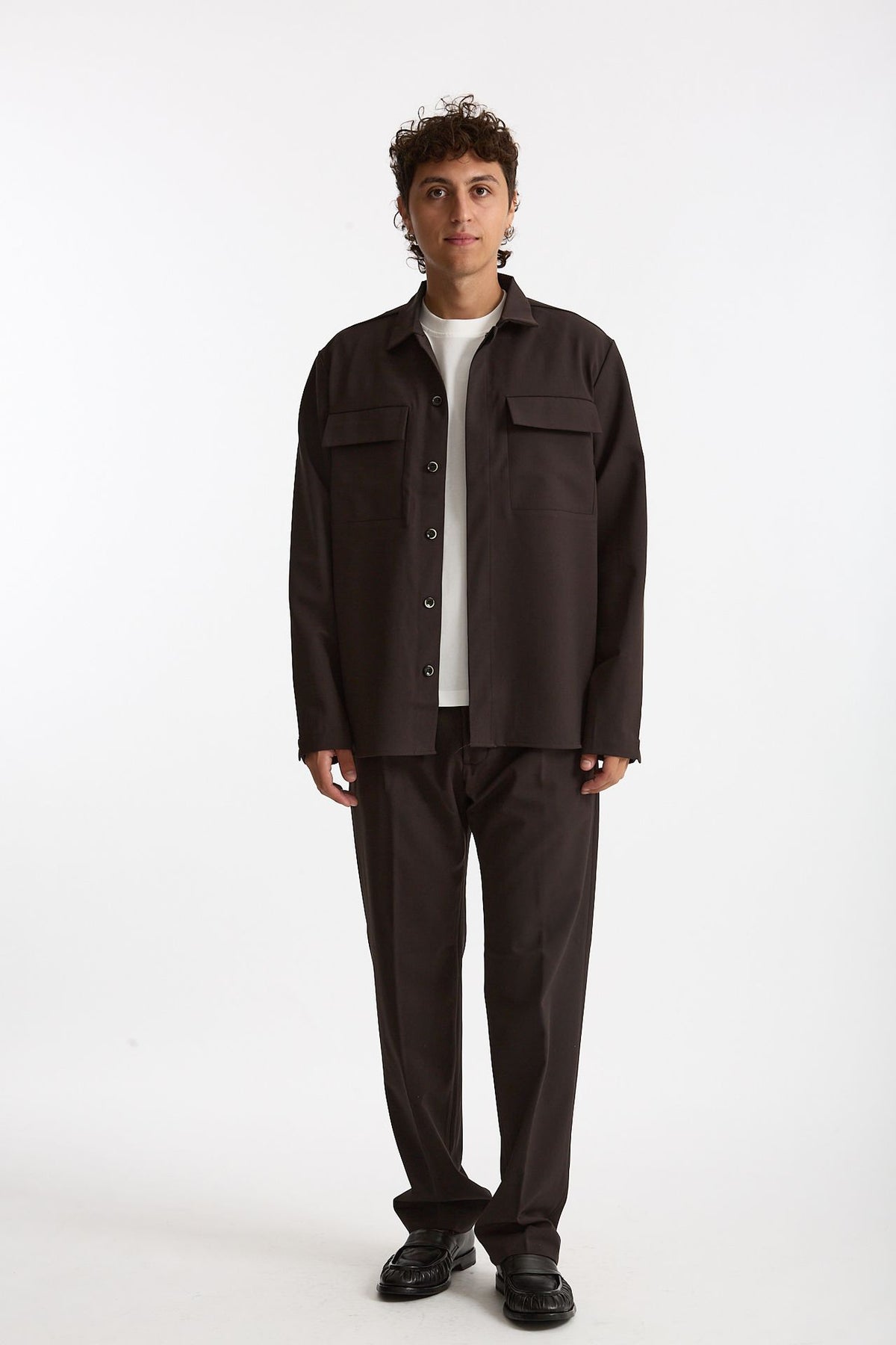 Overshirt lana e poliestere stretch marrone men Nine in the morning - 7