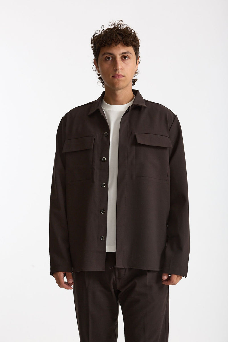 Overshirt lana e poliestere stretch marrone men Nine in the morning - 2