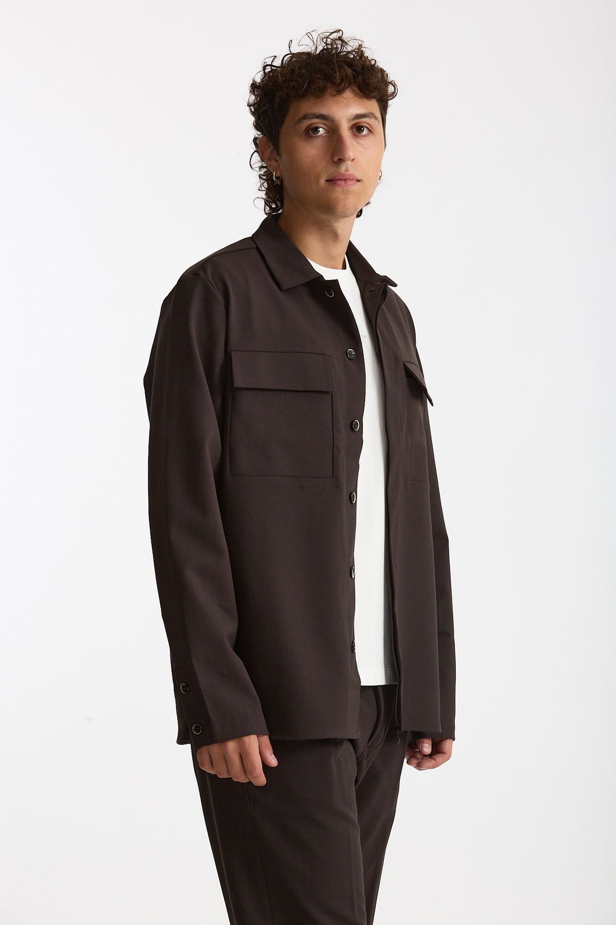 Overshirt lana e poliestere stretch marrone men Nine in the morning - 3