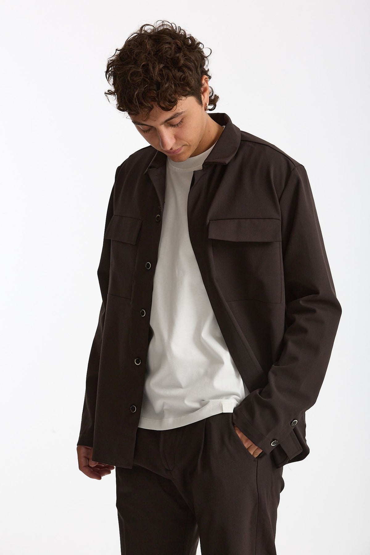 Overshirt lana e poliestere stretch marrone men Nine in the morning - 1