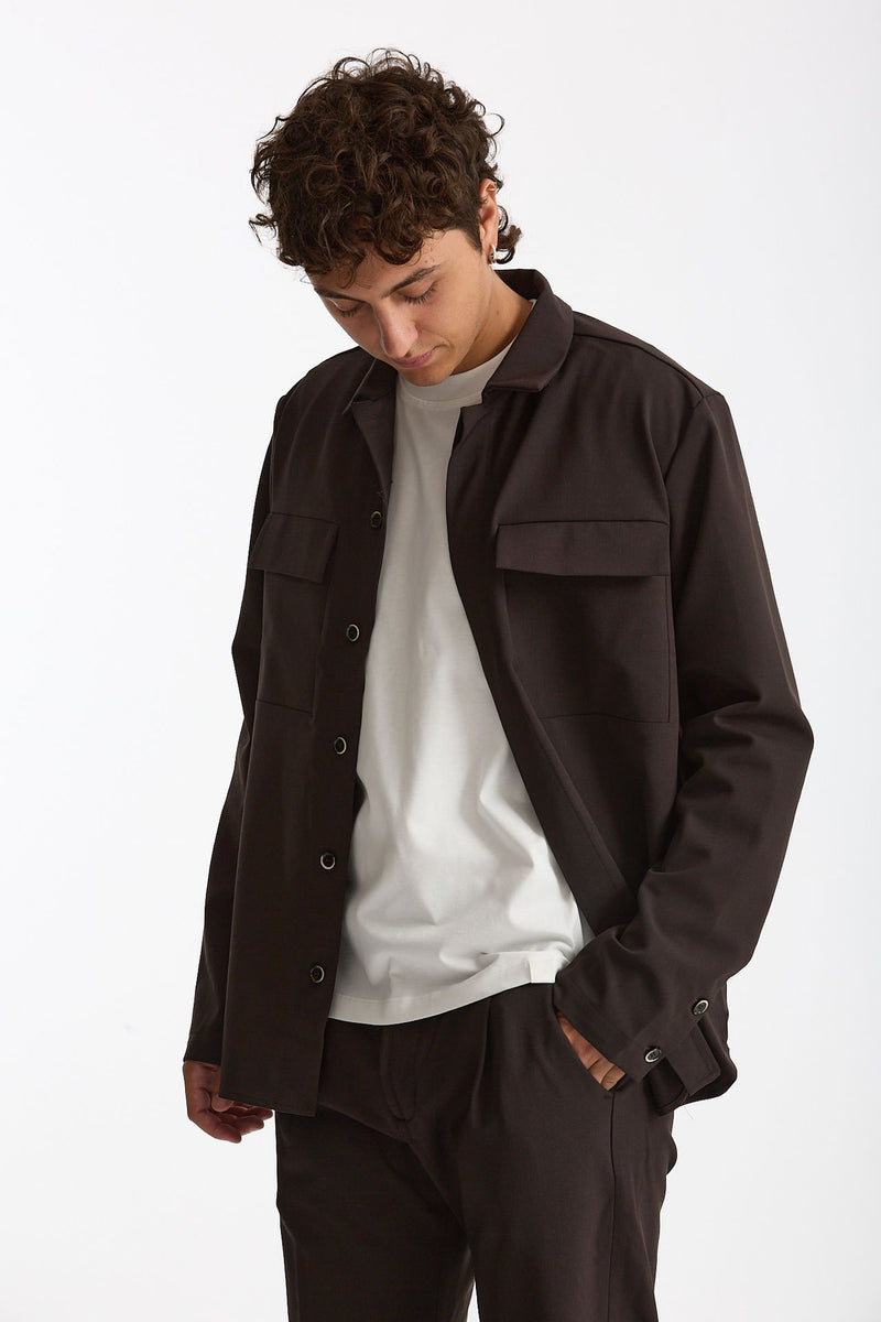 Overshirt lana e poliestere stretch marrone men Nine in the morning - 1