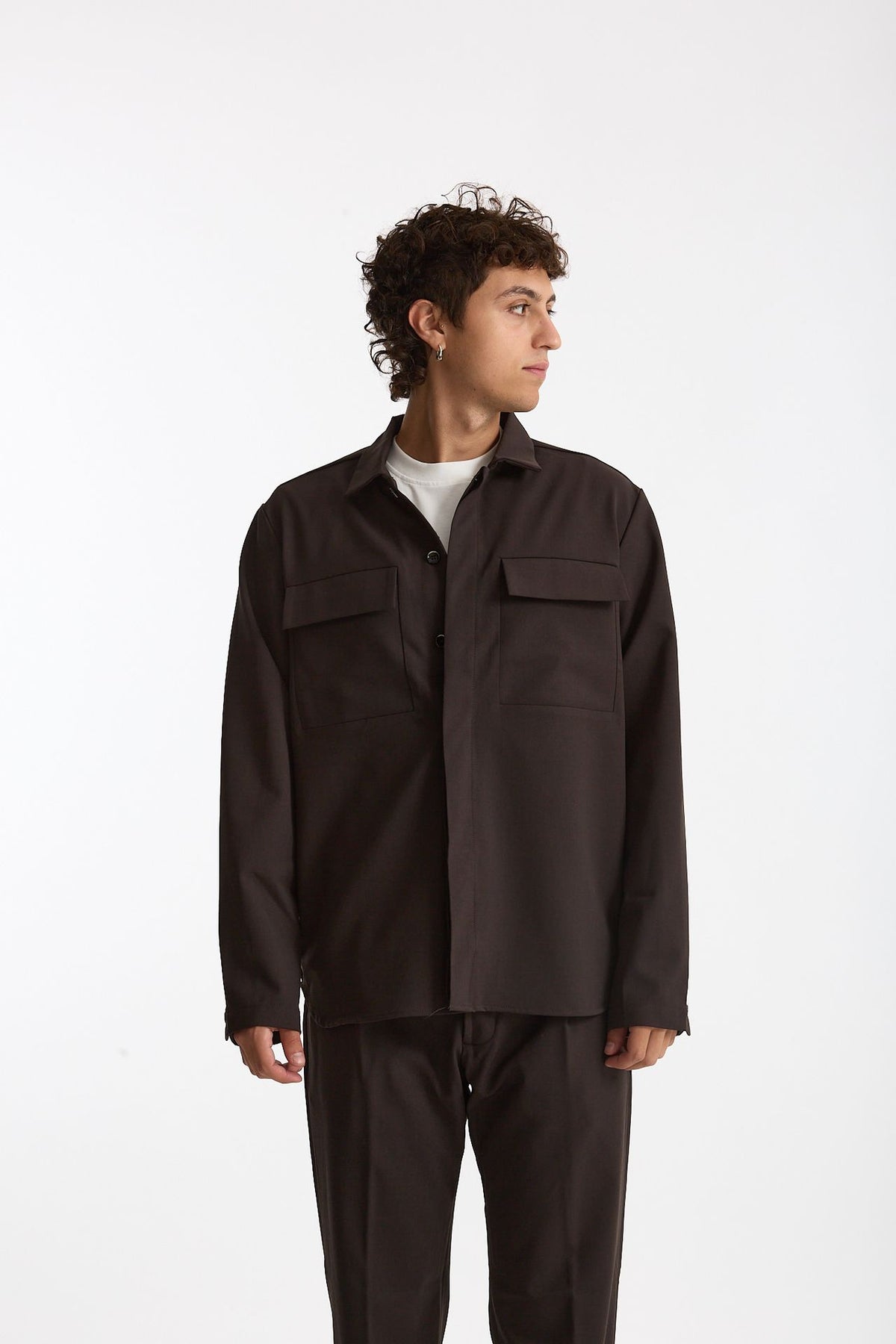 Overshirt lana e poliestere stretch marrone men Nine in the morning - 6