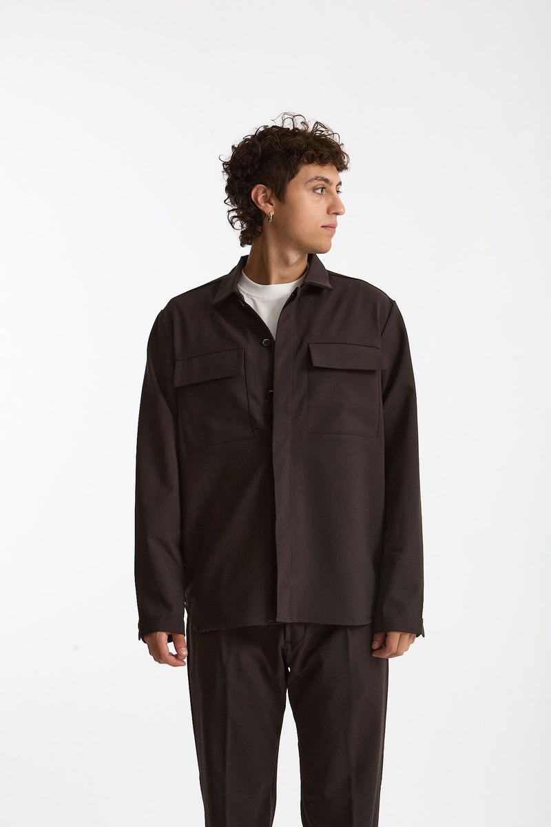 Overshirt lana e poliestere stretch marrone men Nine in the morning - 6