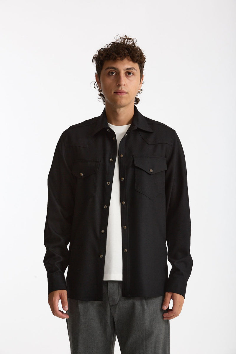 Camicia texana lana e poliestere stretch nero men Nine in the morning - 1