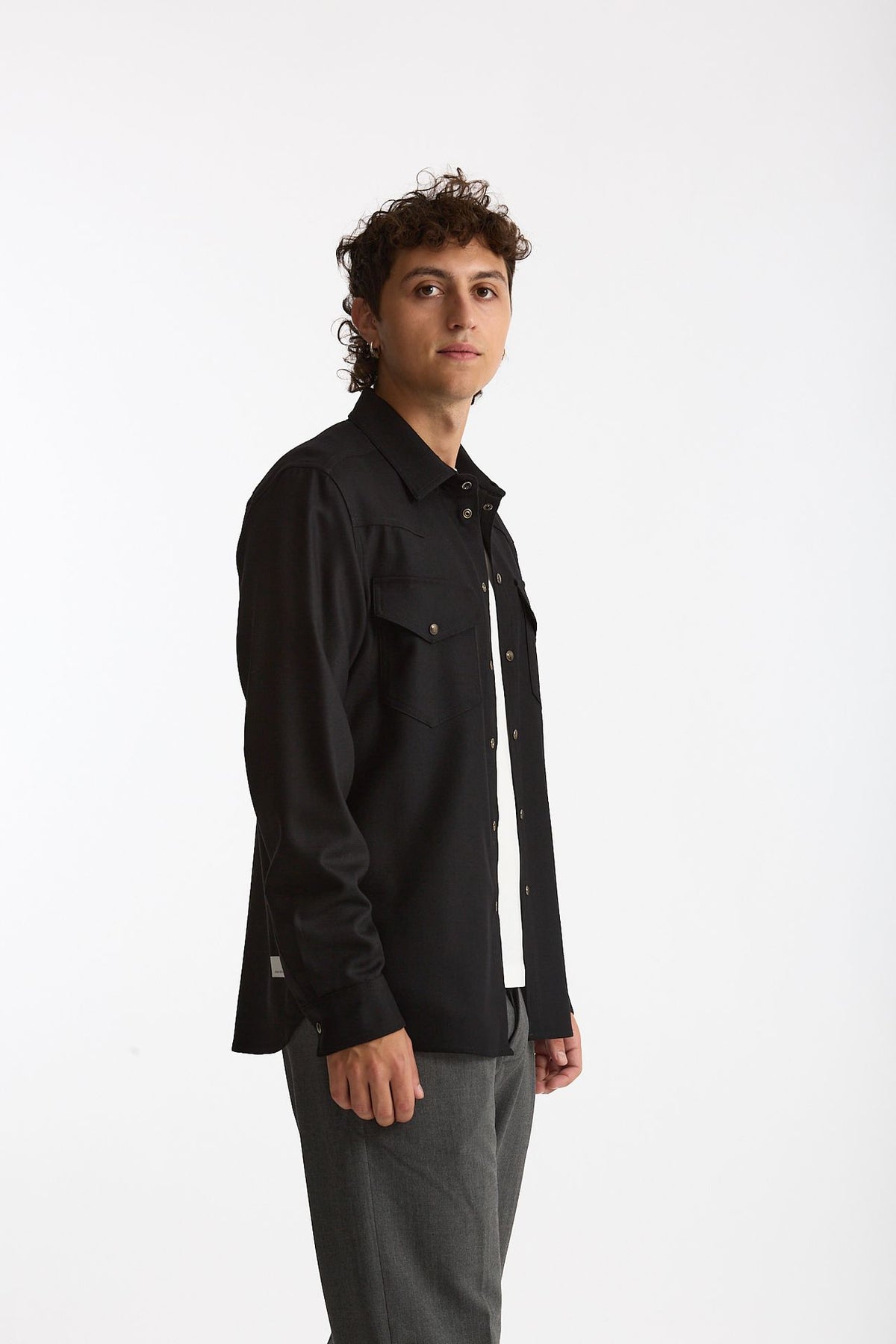 Camicia texana lana e poliestere stretch nero men Nine in the morning - 2