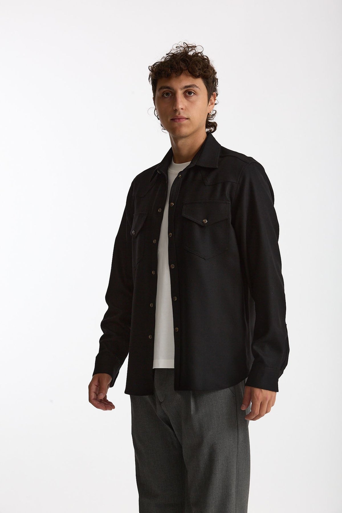 Camicia texana lana e poliestere stretch nero men Nine in the morning - 5