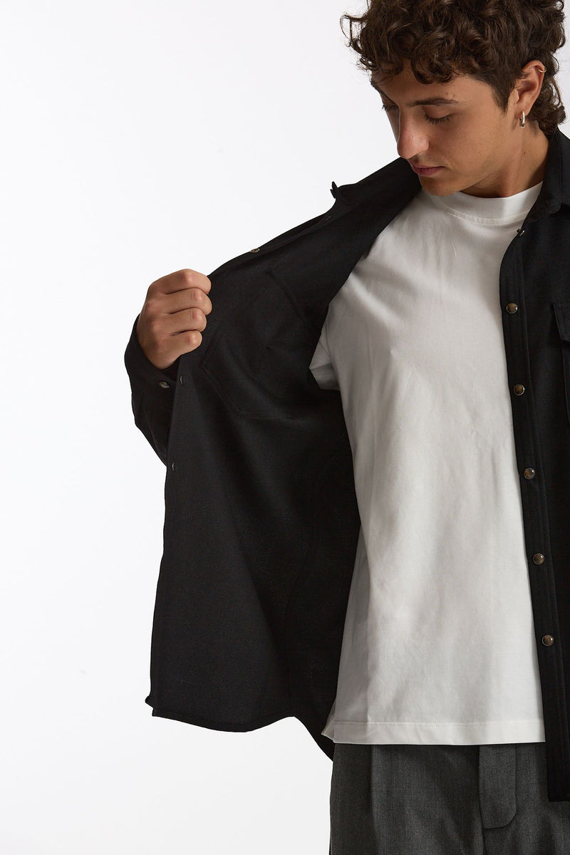 Camicia texana lana e poliestere stretch nero men Nine in the morning - 6