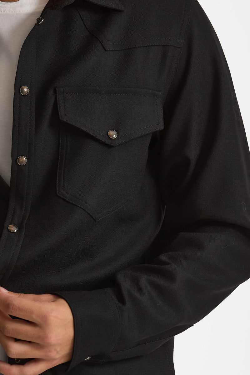 Camicia texana lana e poliestere stretch nero men Nine in the morning - 8