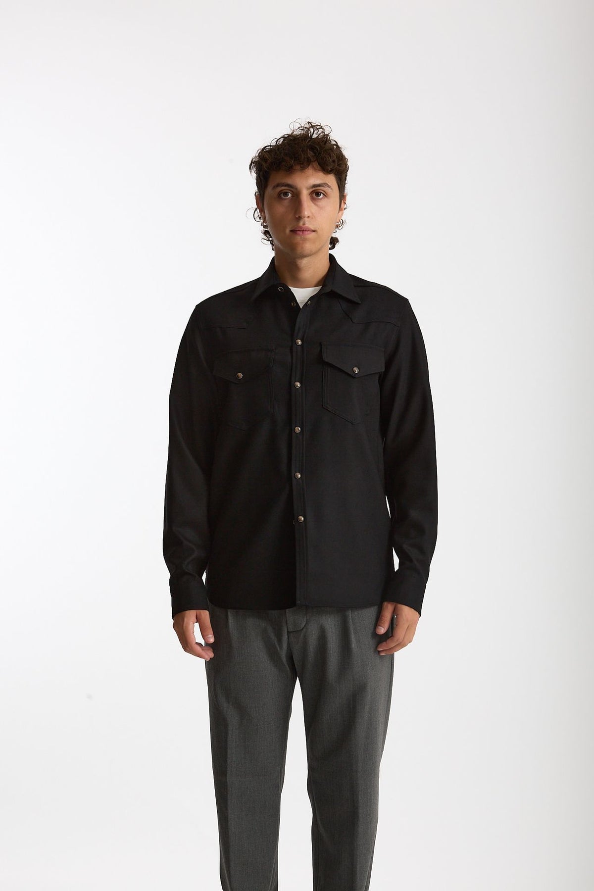 Camicia texana lana e poliestere stretch nero men Nine in the morning - 4