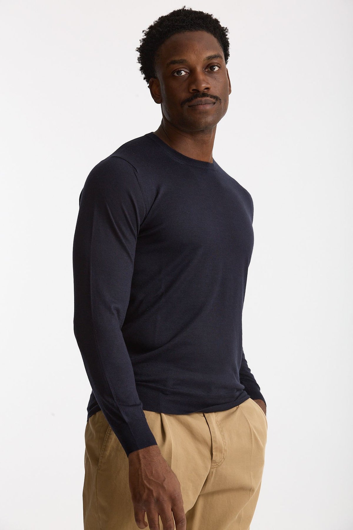 Maglia girocollo in cashmere e seta blu men Mauro ottaviani - 4