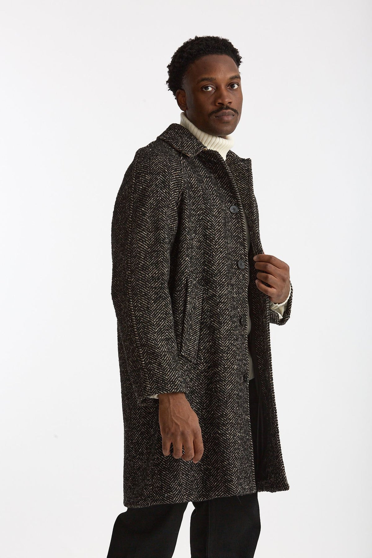 Cappotto MARCELLO monopetto Spinato nero e beige men Paltò - 3