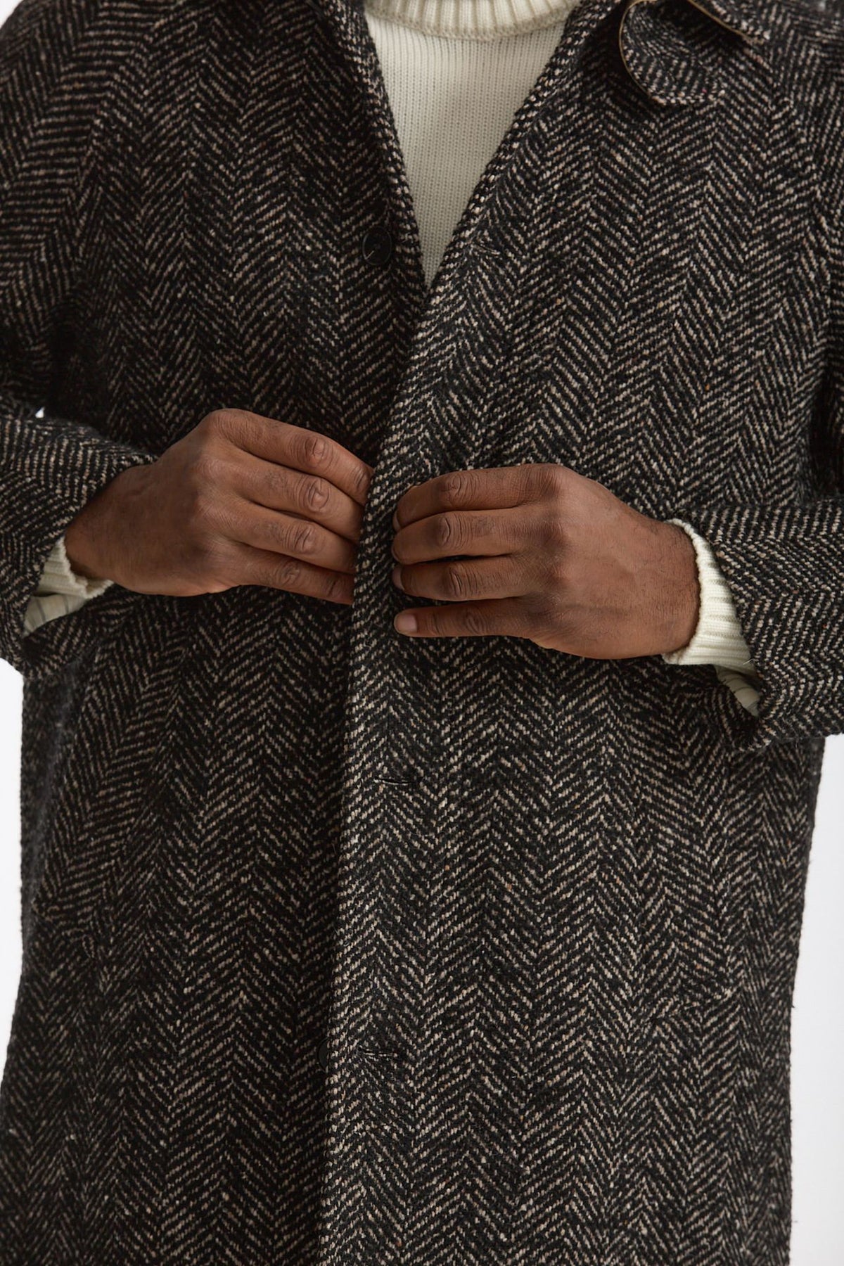 Cappotto MARCELLO monopetto Spinato nero e beige men Paltò - 2