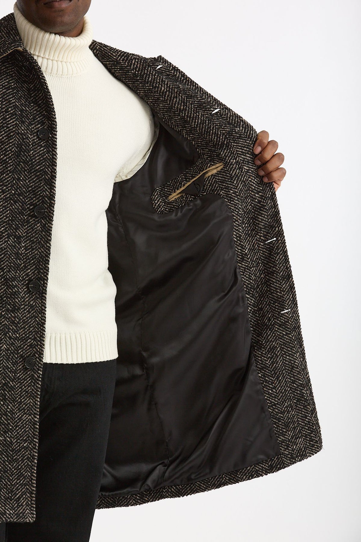 Cappotto MARCELLO monopetto Spinato nero e beige men Paltò - 7