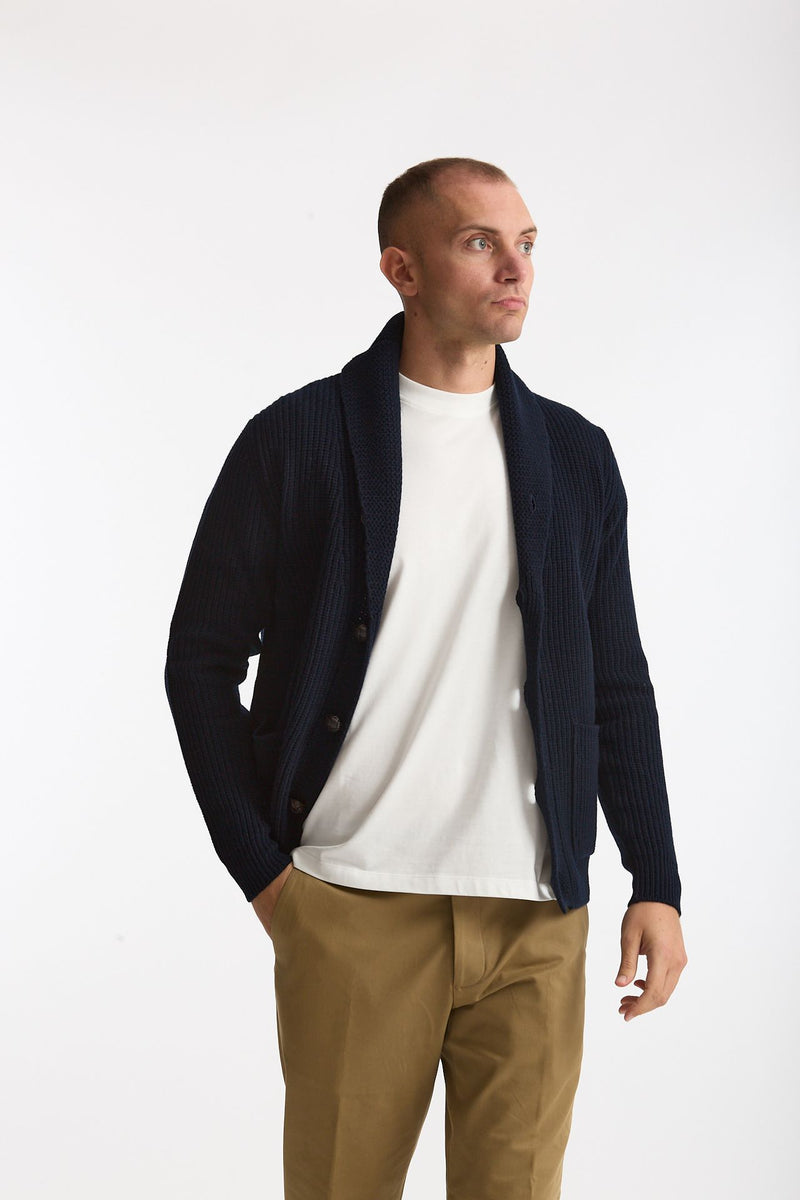 Cardigan a coste in lana blu men Rakki - 1