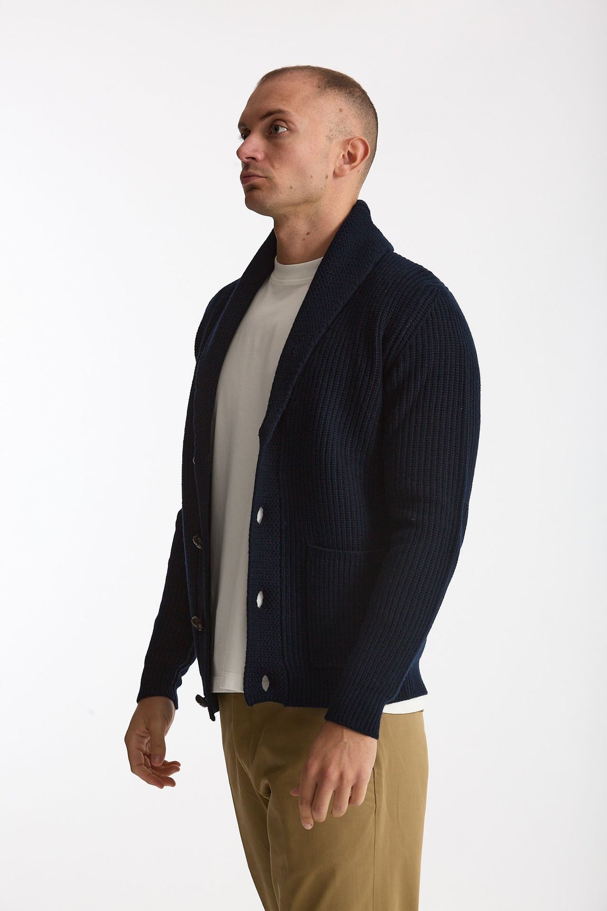 Cardigan a coste in lana blu men Rakki - 2