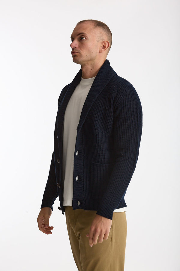 Cardigan a coste in lana blu men Rakki