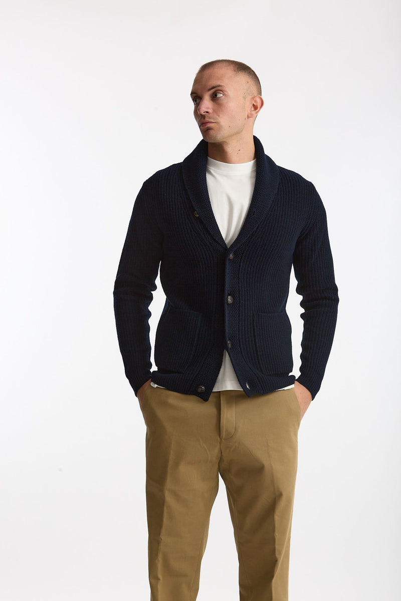 Cardigan a coste in lana blu men Rakki - 5