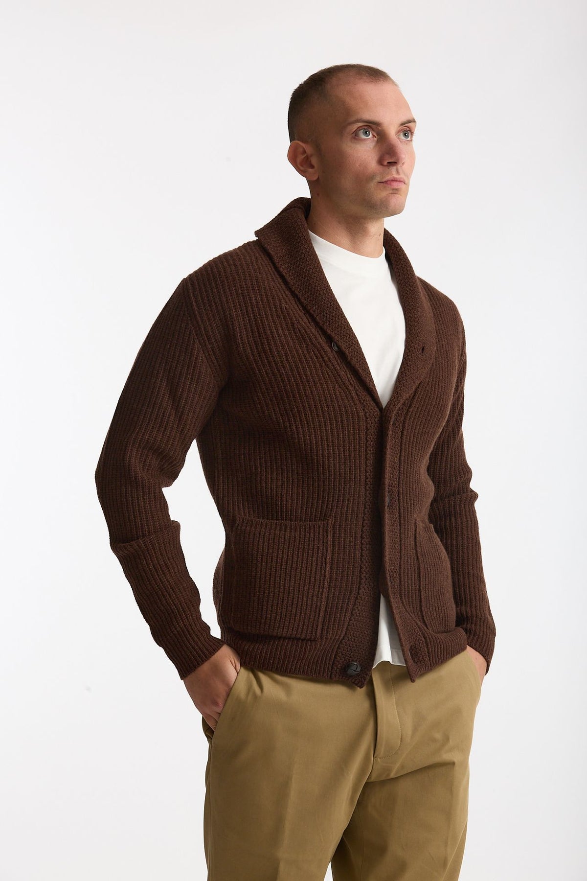 Cardigan a coste in lana bruciato men Rakki - 4