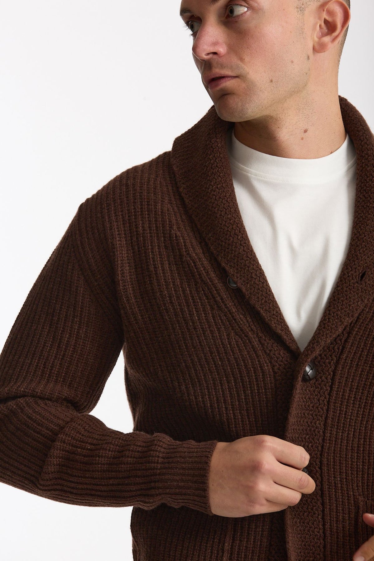 Cardigan a coste in lana bruciato men Rakki - 5