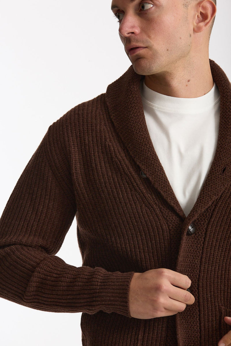 Cardigan a coste in lana bruciato men Rakki - 5