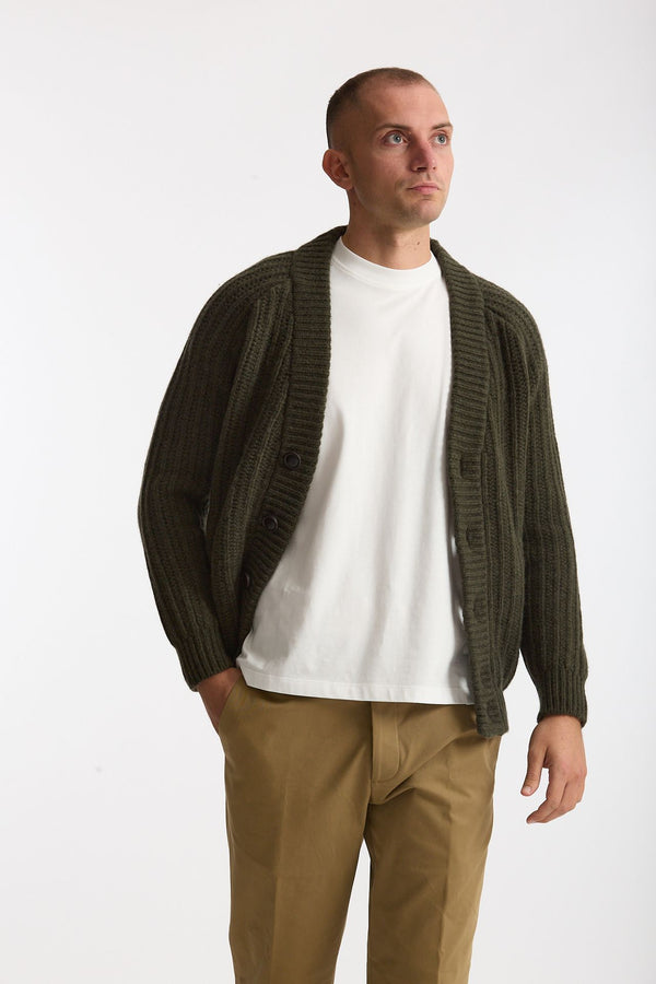 Cardigan a coste in lana verde militare men Rakki