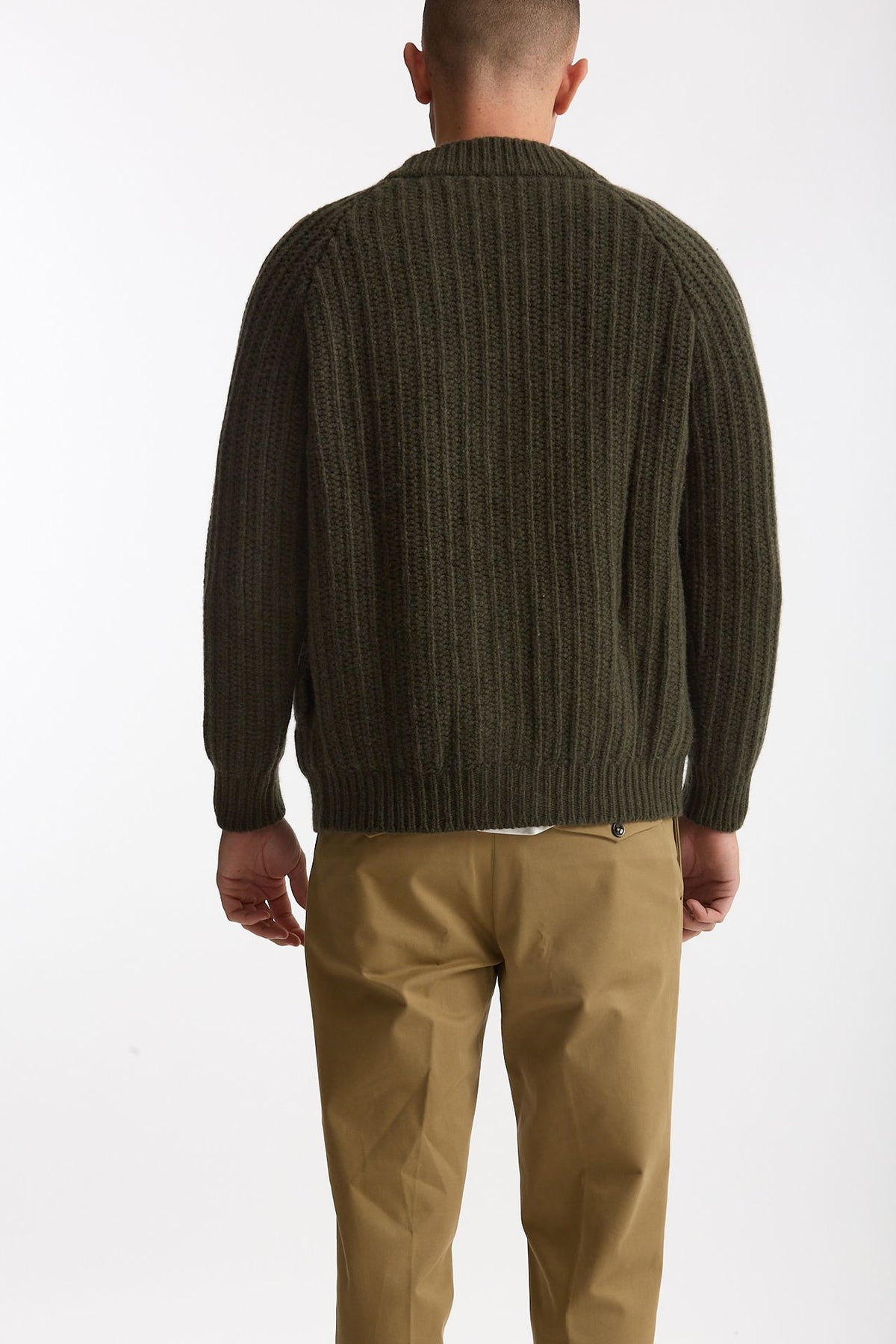 Cardigan a coste in lana verde militare men Rakki - 3