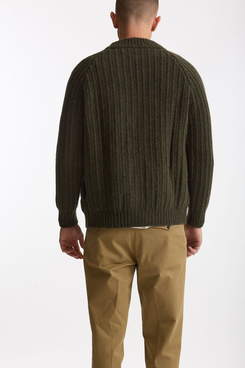 Cardigan a coste in lana verde militare men Rakki - 3