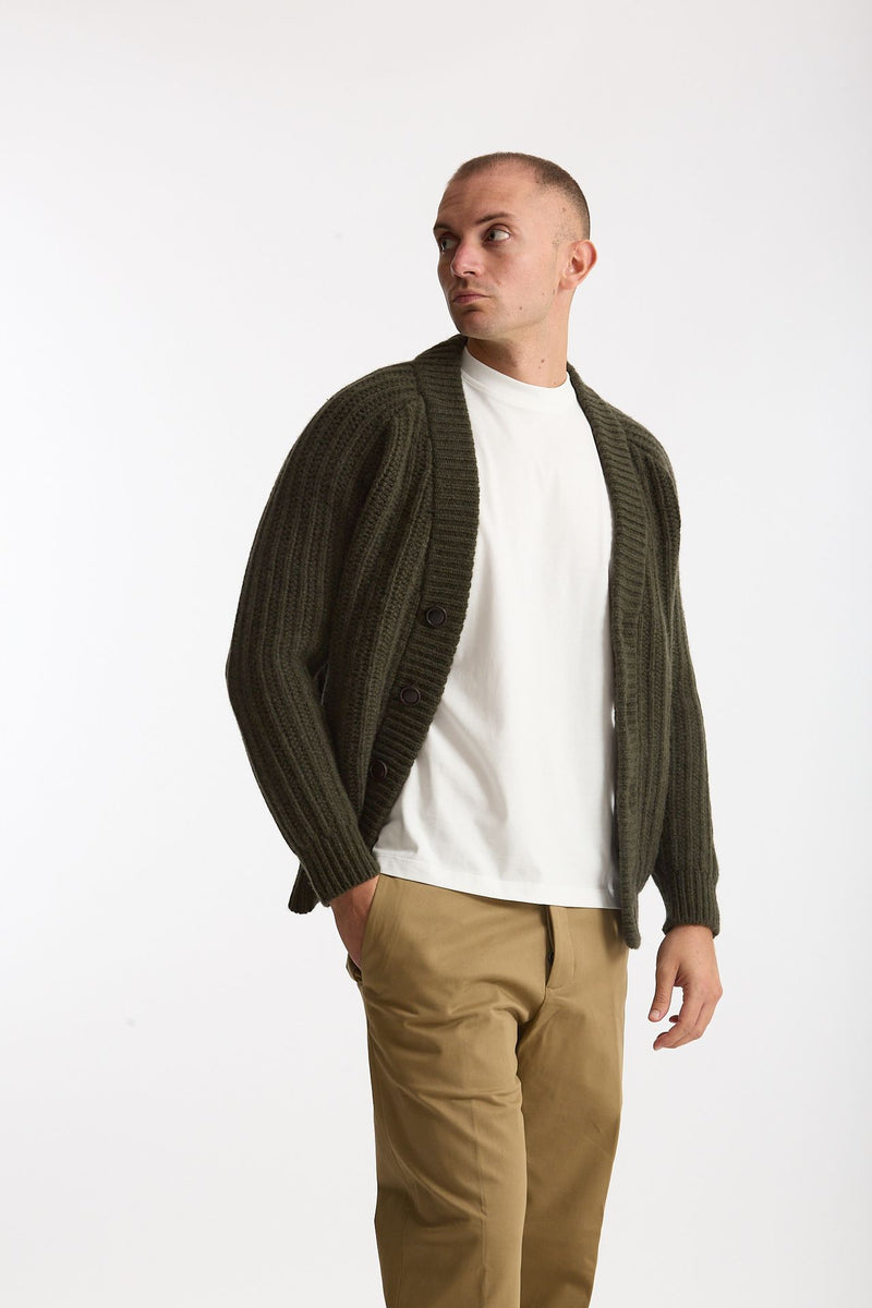 Cardigan a coste in lana verde militare men Rakki - 4