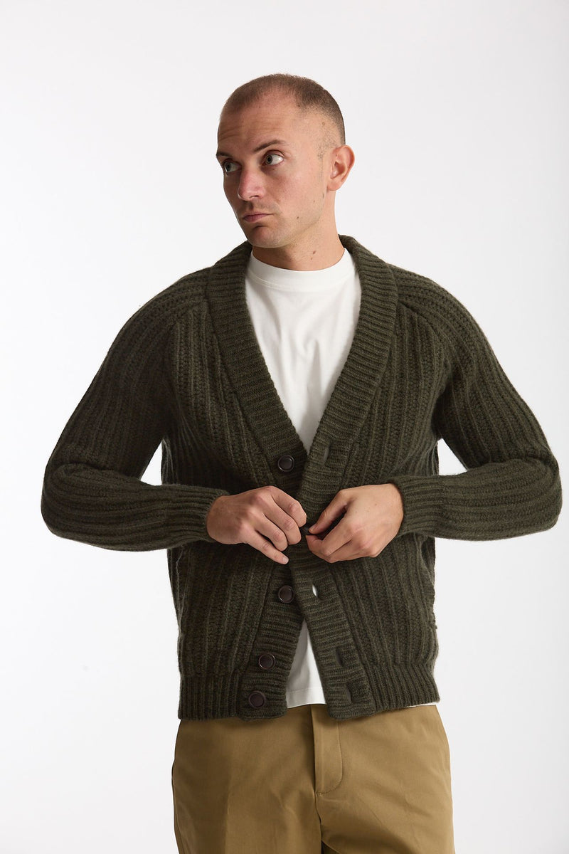 Cardigan a coste in lana verde militare men Rakki - 5