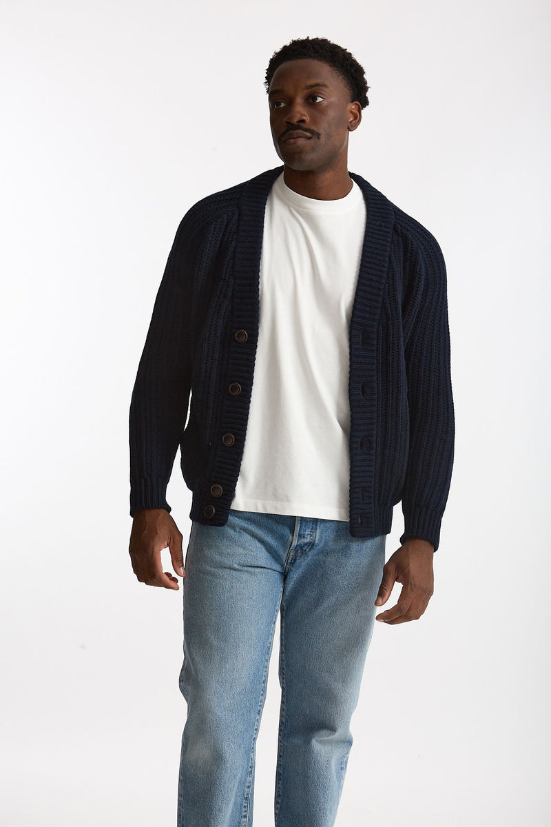 Cardigan a coste in lana blu men Rakki - 1