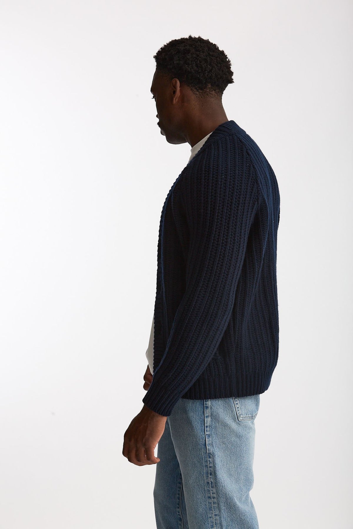 Cardigan a coste in lana blu men Rakki - 2
