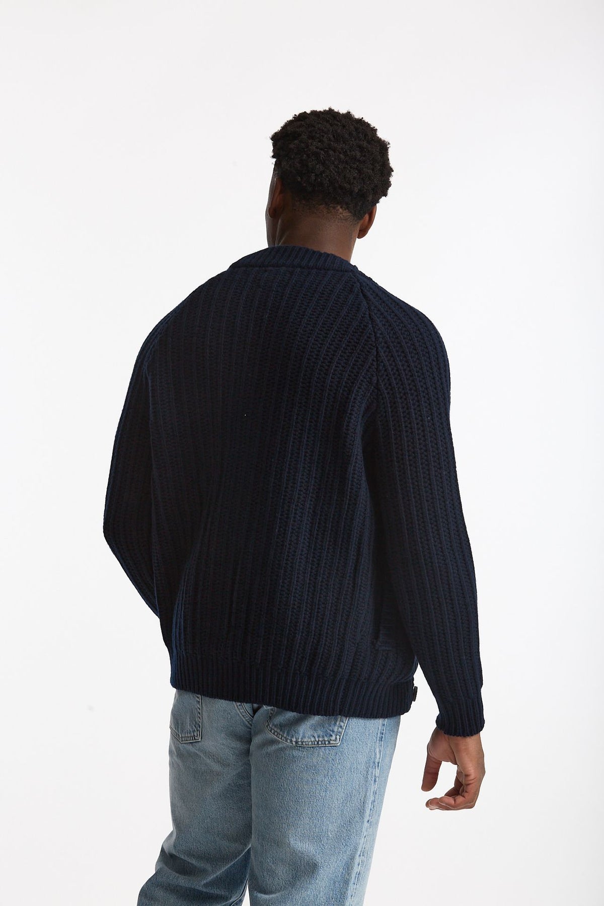 Cardigan a coste in lana blu men Rakki - 3