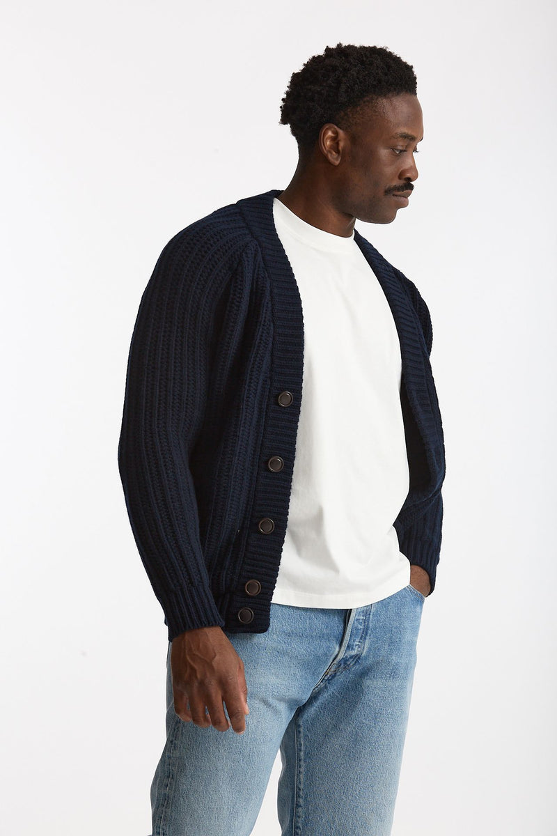 Cardigan a coste in lana blu men Rakki - 4