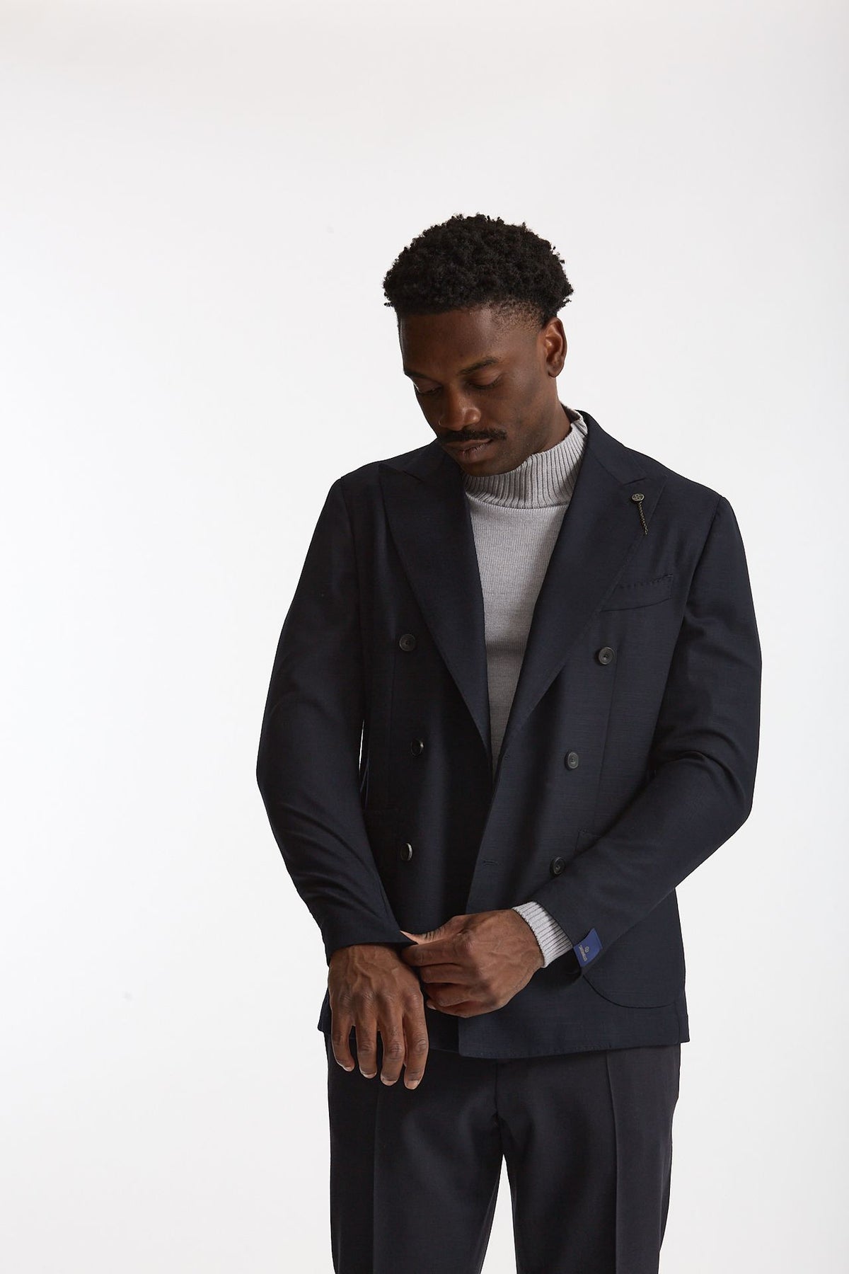 Giacca doppiopetto in lana stretch blu men Santaniello - 2