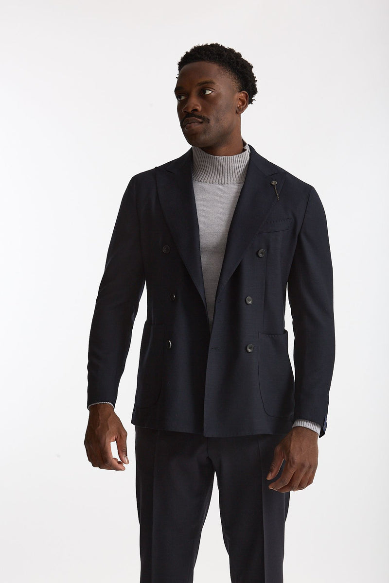 Giacca doppiopetto in lana stretch blu men Santaniello - 3