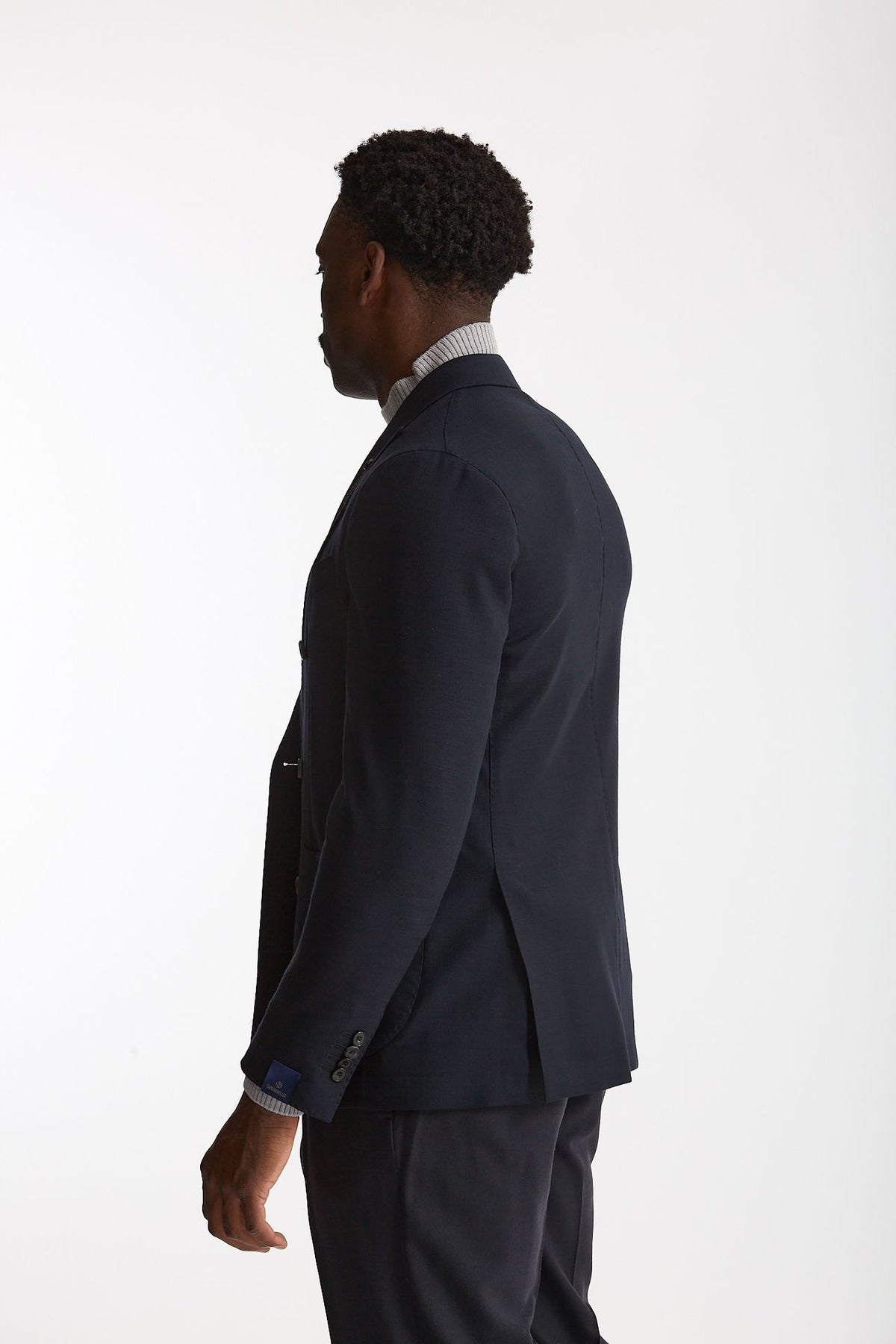 Giacca doppiopetto in lana stretch blu men Santaniello - 4