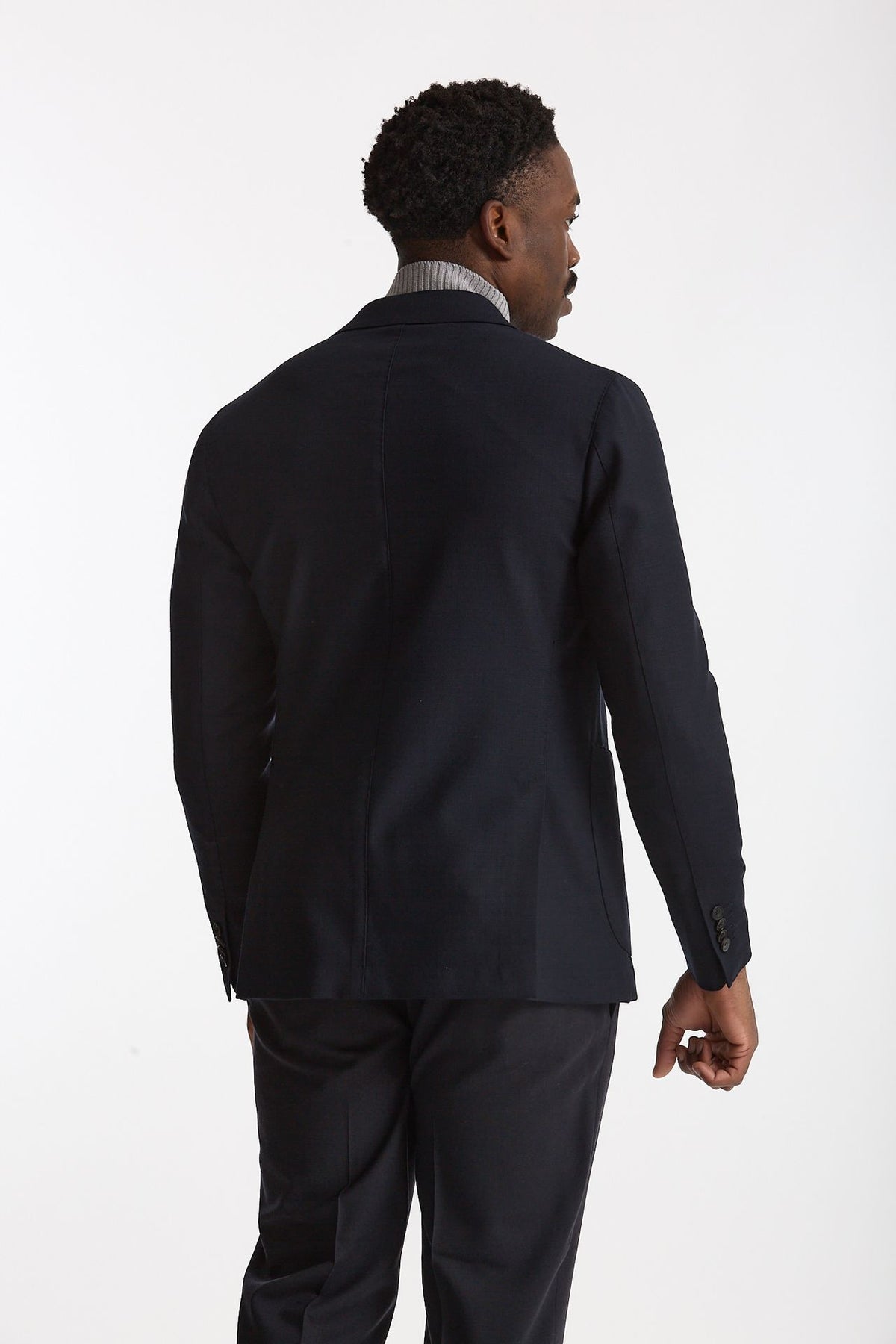 Giacca doppiopetto in lana stretch blu men Santaniello - 5