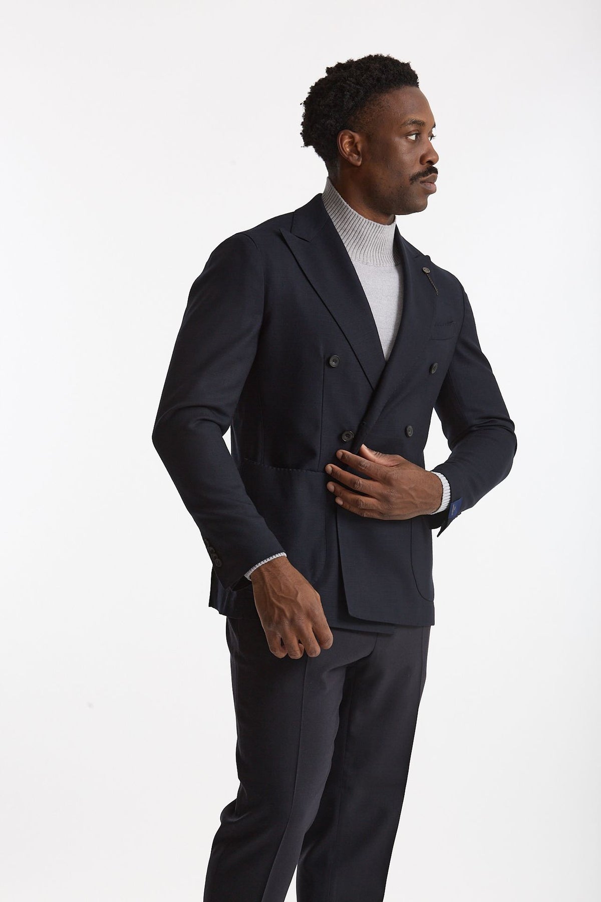 Giacca doppiopetto in lana stretch blu men Santaniello - 1