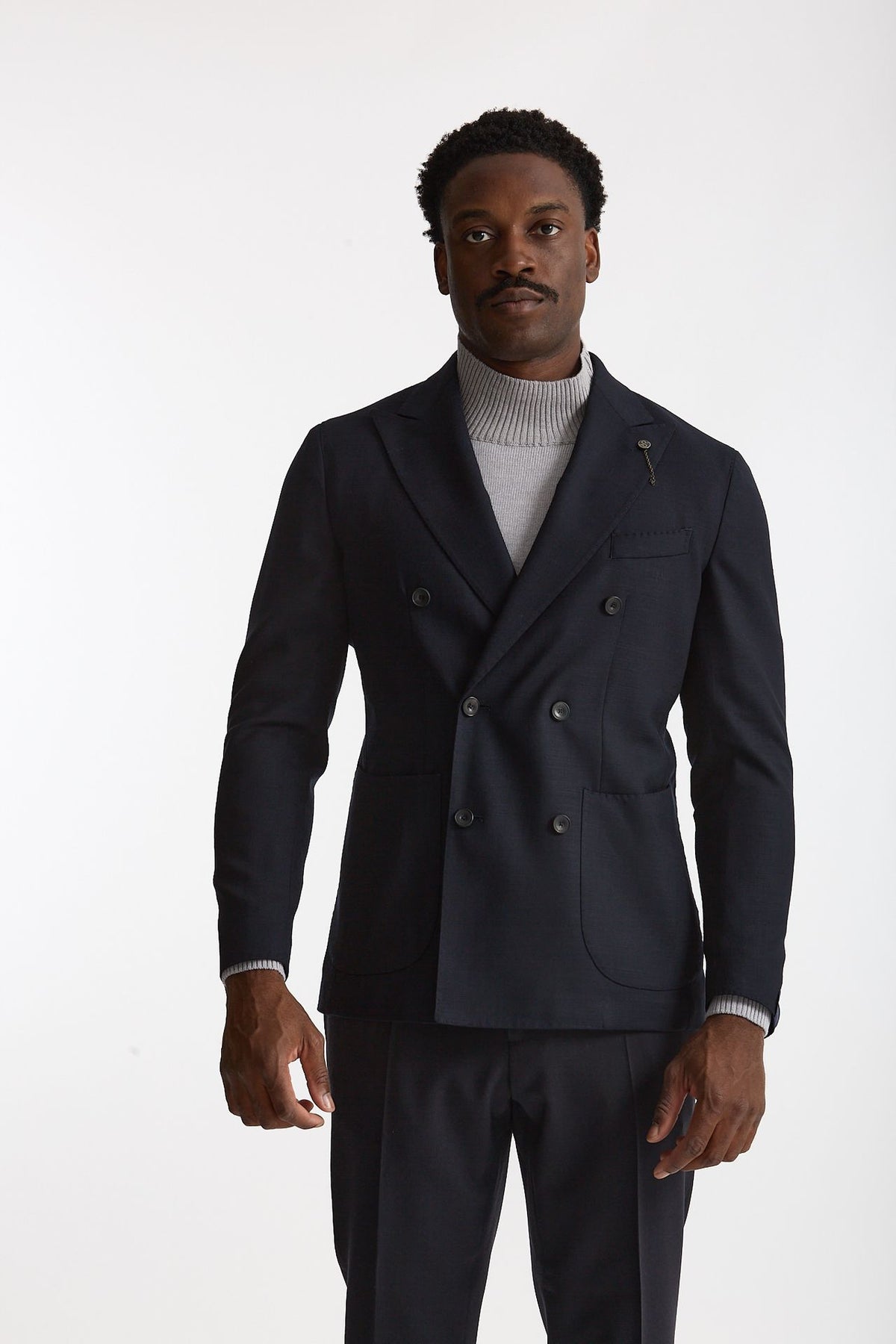 Giacca doppiopetto in lana stretch blu men Santaniello - 6