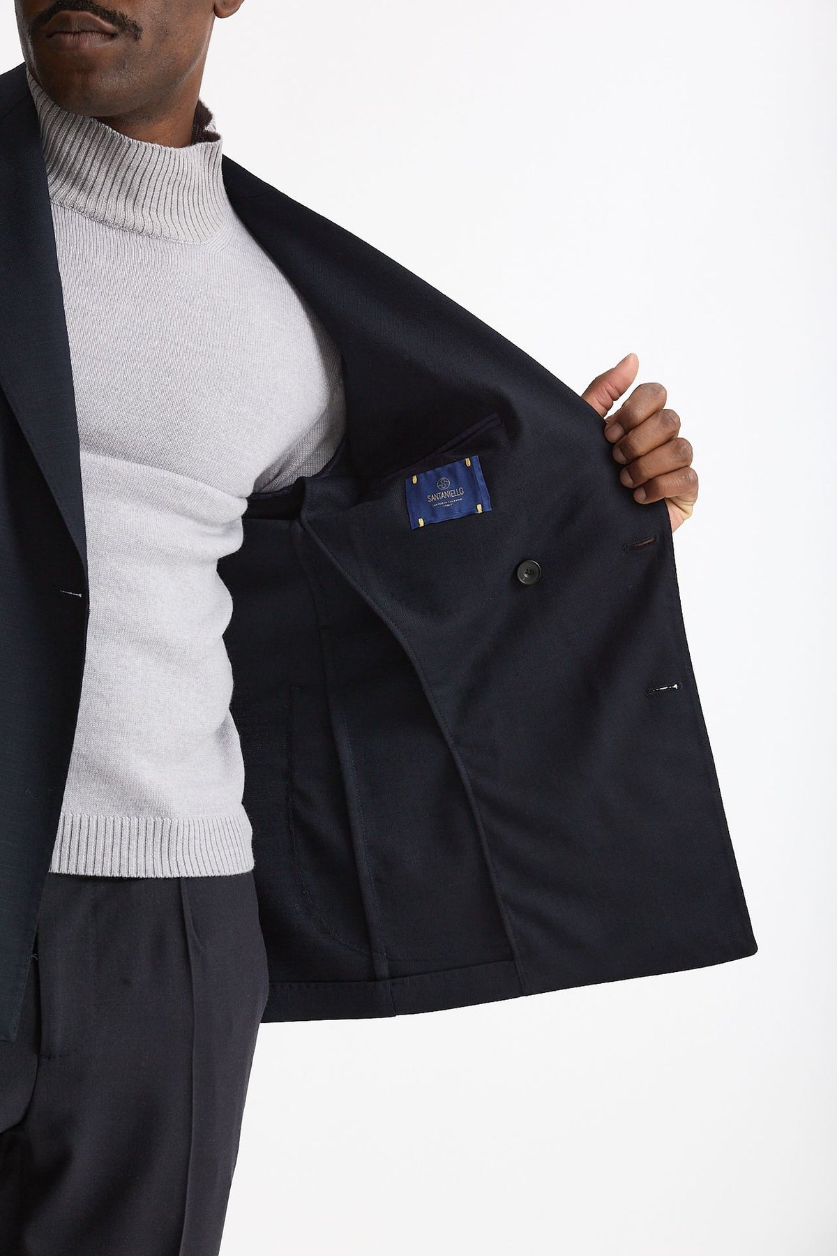 Giacca doppiopetto in lana stretch blu men Santaniello - 8
