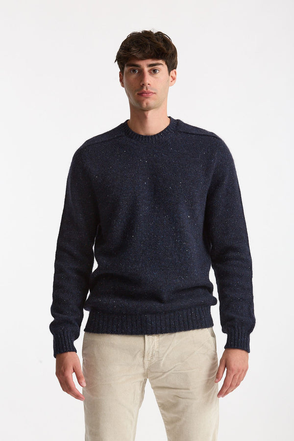 Maglia in lana, alpaca, seta e nylon tweed blu men Scaglione